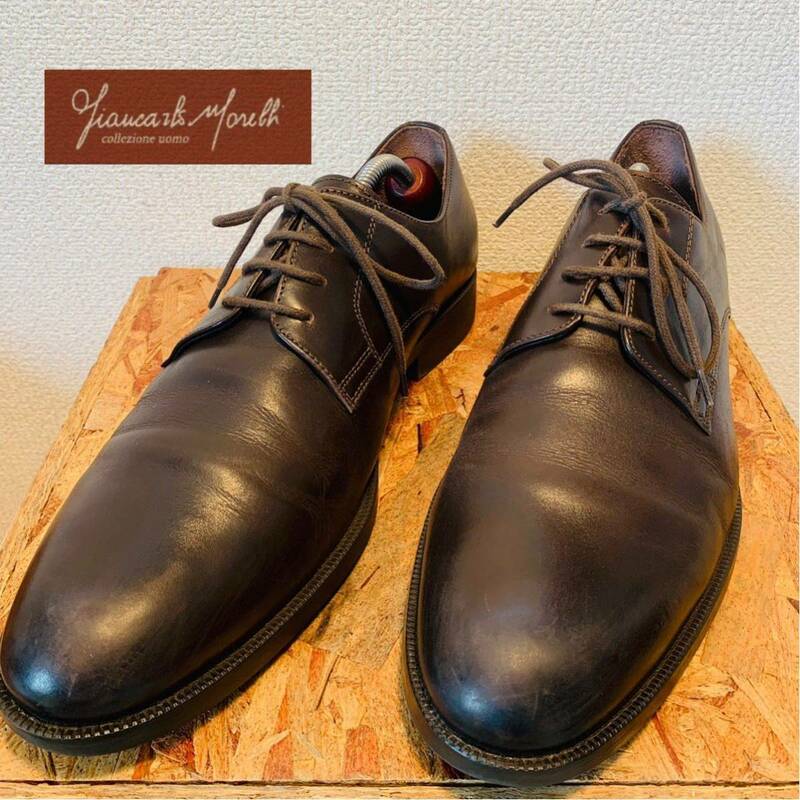 極美品ジャンカルロモレリ　プレーントゥ 43=27.5cm相当　　茶色　紳士靴　G.C.morelli ストレートチップ