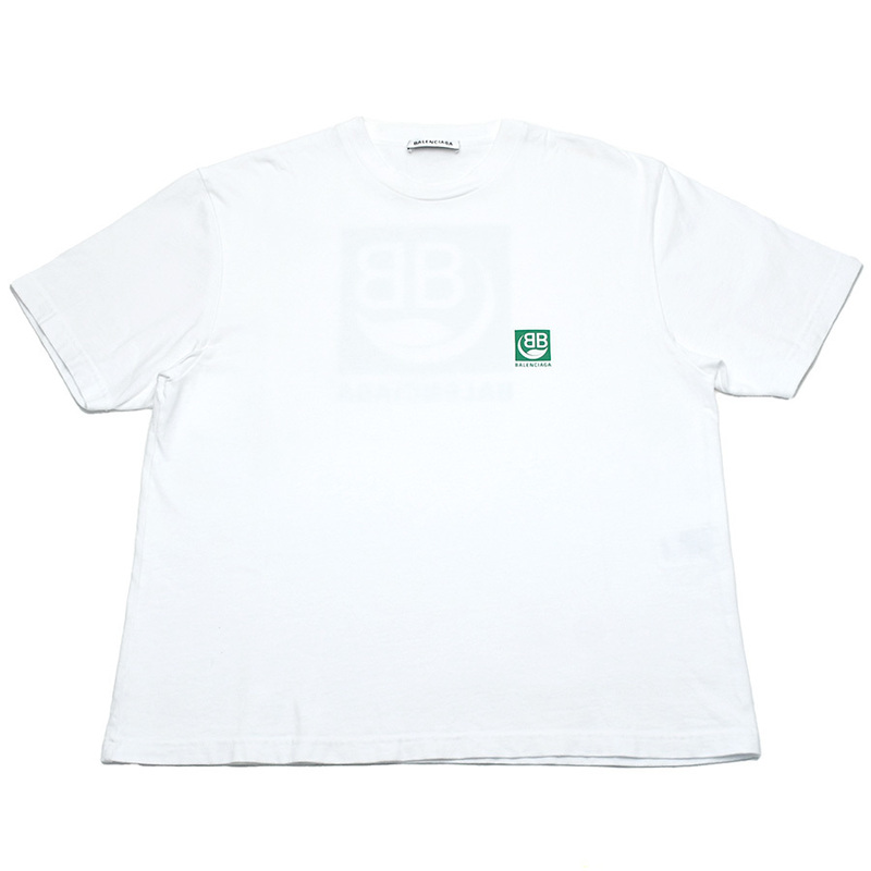 バレンシアガ BALENCIAGA BB ロゴ リーフ プリント 半袖 Tシャツ 594599 コットン ホワイト グリーン サイズS トップス アパレル 中古
