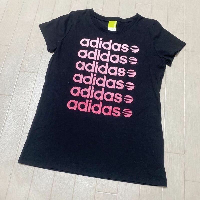 3617☆ adidas アディダス トップス 半袖Tシャツ クルーネックTシャツ プリント ロゴ グラデーション L レディース