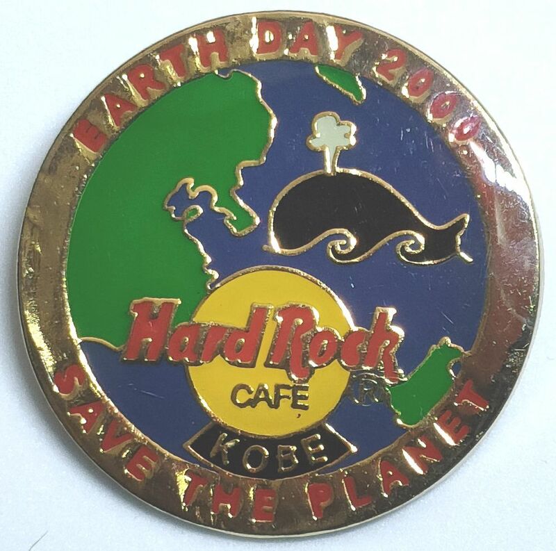 バッジ　ハードロックカフェ 神戸　アースディ 2000 地球 鯨　HARD ROCK CAFE KOBE EARTH DAY 2000 ブローチ　SAVE THE PLANET