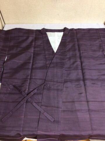 QM132《未使用 美品》和装 絹素材 羽織/紫色/グラデーション/横縞模様/仕付け糸付き