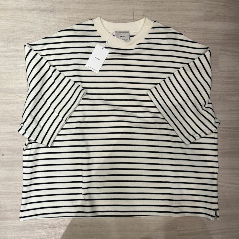 EVCON　BORDER S/S WIDE T-SHIRT エビコン　オーバーTシャツボーダー柄 SIZE1 ユニセックス　ホワイト半袖Tシャツ