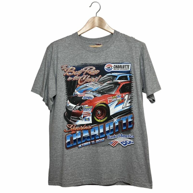 【USA製】美品 CHARLOTTE MOTOR SPEEDWAY レーシングカーTシャツ L グレー アメリカ古着 USA古着 レース ビッグサイズ アメリカ製