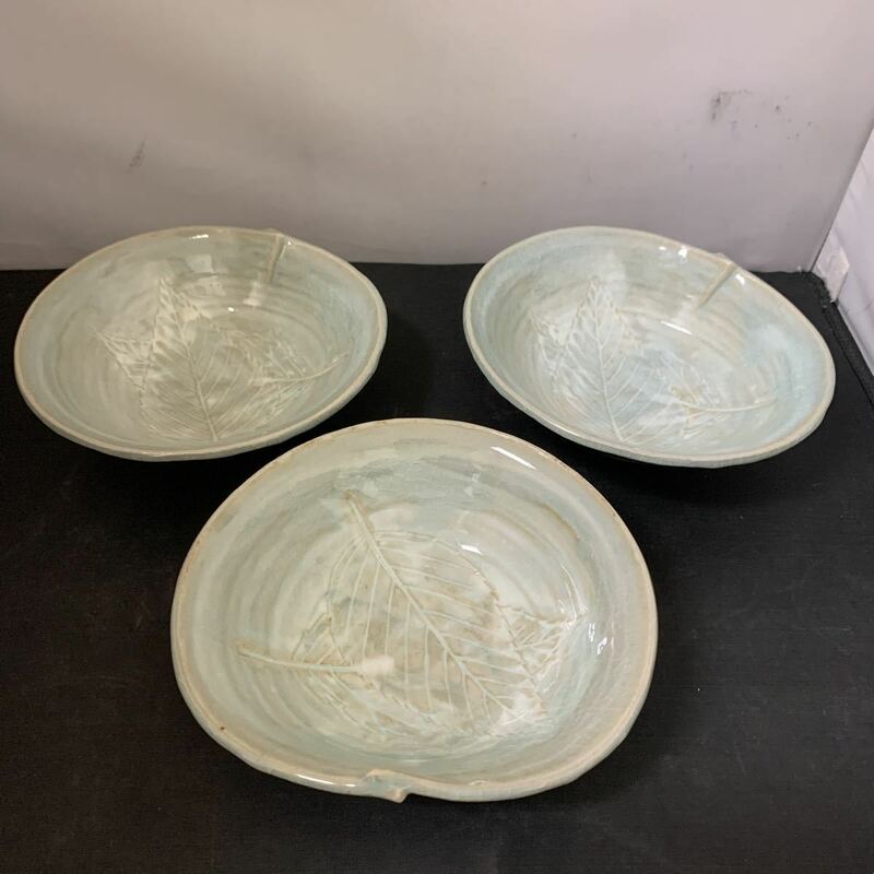 和皿 皿 木の葉 小鉢 3枚 セット 伝統工芸 工芸品 陶芸　K2097