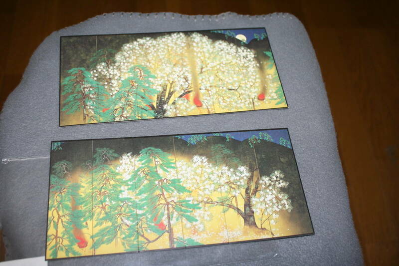 未使用品【正規品】 屏風ポストカード(2枚組)　横山大観　「夜桜」　ミニ屏風としても使えます　22センチ×10センチ