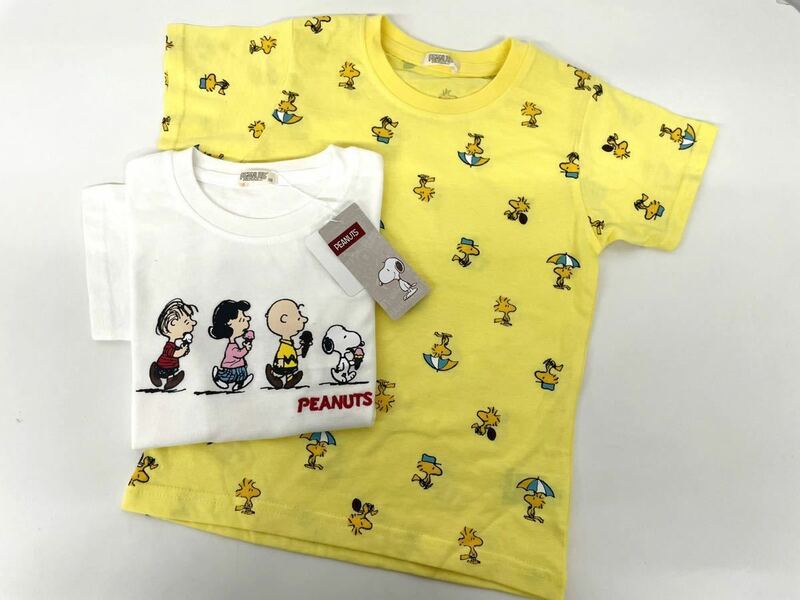 新品■スヌーピー PEANUTS 半袖シャツ 2枚 120 ホワイト/イエロー 可愛い♪