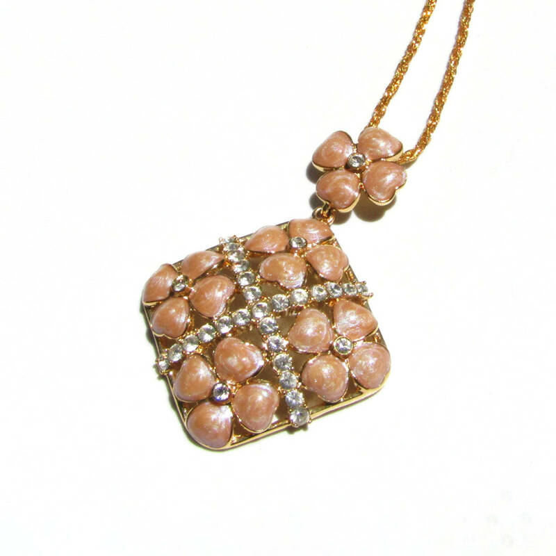 ★「Nolan Miller」Vintage pink enamel × rhinestone floral necklace