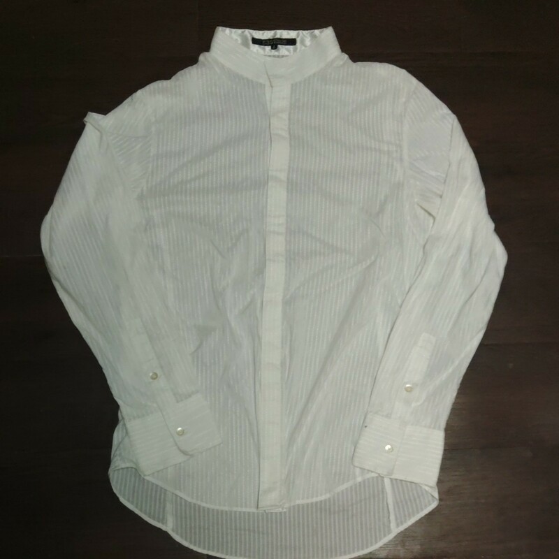 5351プールオム長袖シャツドレスシャツ銀糸バンドカラー　白　ホワイト　サイズ4