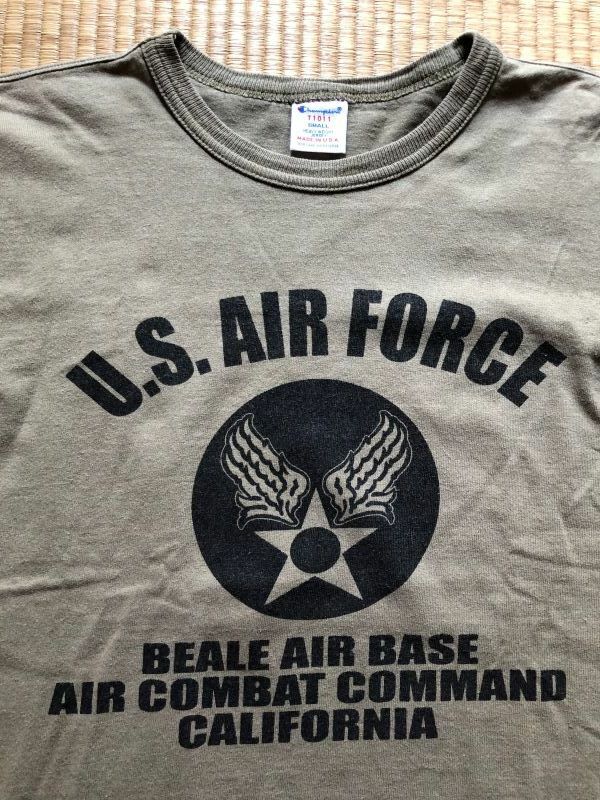 ★championチャンピオンMADE IN USAアメリカ製U.S.AIRFORCEエアフォースマークTシャツカーキヘインズブランズジャパン綿100％