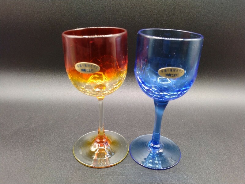 ワイングラス ペア 手造り 琉球ガラス 貫入ガラス グラス ガラス コップ オブジェ