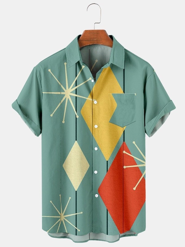 お買得◆メンズ アロハシャツ　レトロ　ヴィンテージ　抽象アート柄　半袖シャツ　XS~4XL
