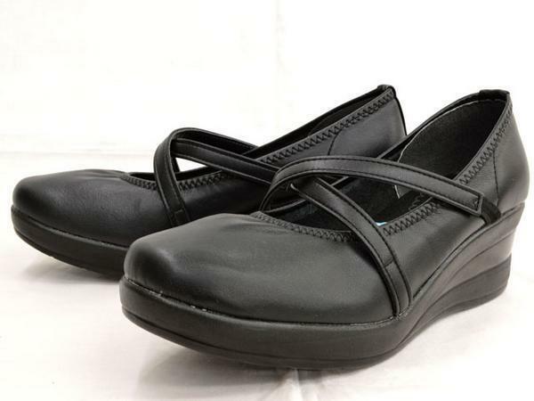 新品 レディースバレエシューズ 39048 黒 24cm レディースウエッジソール カジュアルシューズ コンフォートシューズ 厚底靴 婦人靴