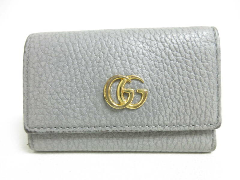 11684◆【SALE】GUCCI グッチ 6連キーケース GGマーモント【456118・2149】グレー MADE IN ITALY 中古 USED