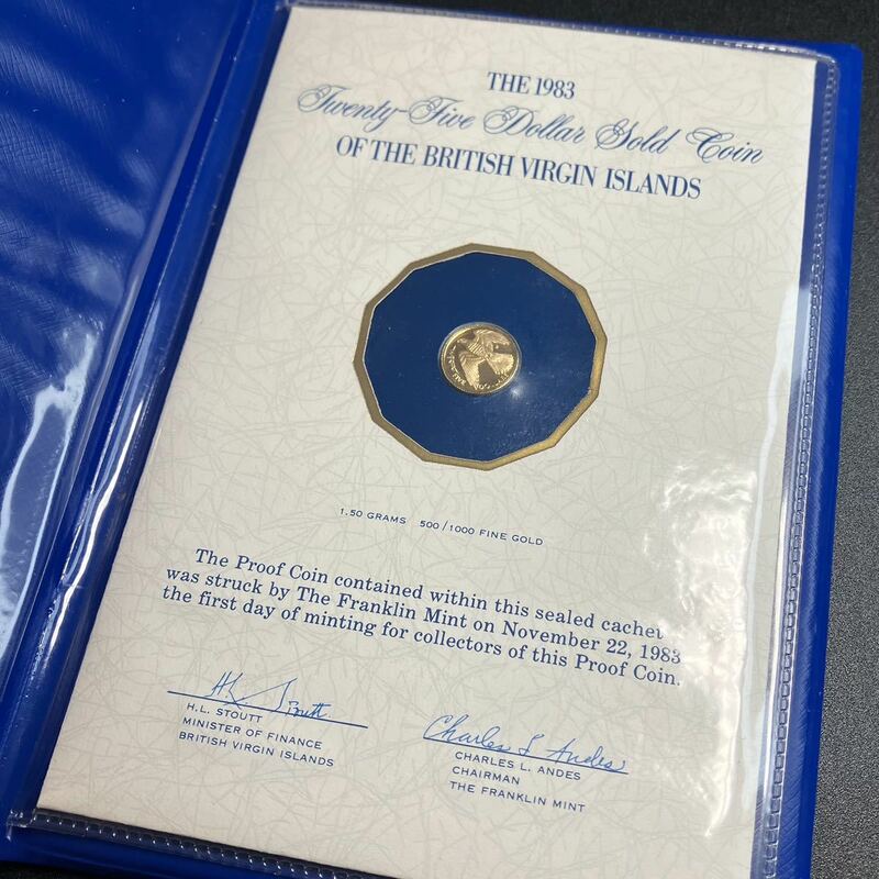 未開封 イギリス エリザベス2世 1983年 プルーフ金貨 ヴァージン諸島 25ドル金貨 モダンコイン ゴールド ペンダント コイン 希少 正規品