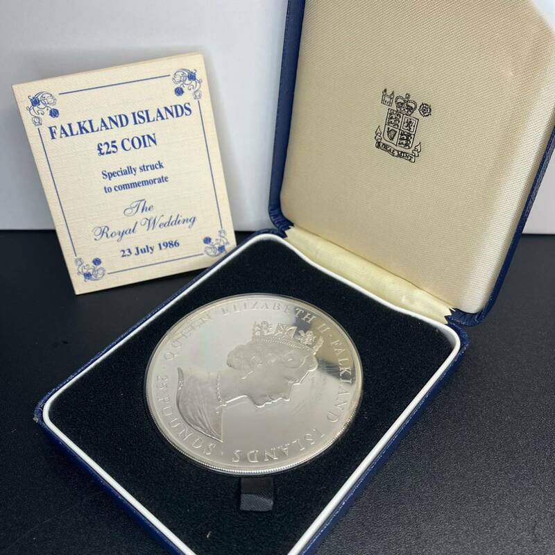 5オンス 大型銀貨 FALKLAND ISLANDS 25ポンド コイン シルバー 150g ロイヤルウェディング 希少 1986年 イギリス フォークランド諸島 記念