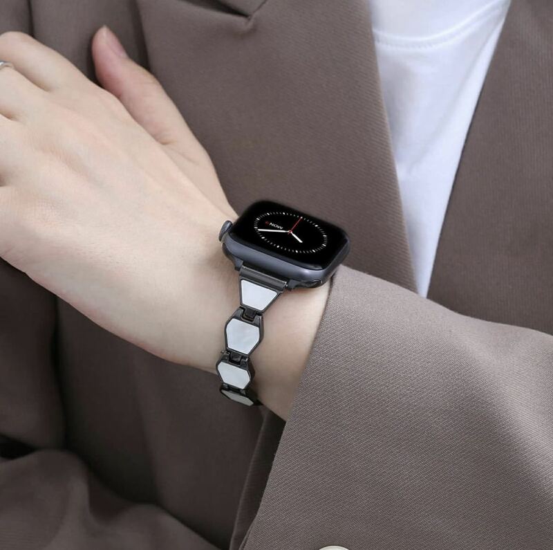 apple watch バンド貝殻入り　アップルウォッチバンドApple Watchベルト38/40/41mm黒　新デザイン　色変更可能