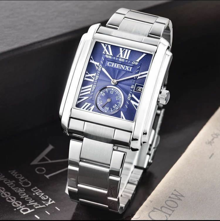 新品　メンズ腕時計　アナログ腕時計　ビジネスウォッチ　防水ステンレス　腕時計　カレンダー　ステンレスブルー　防水腕時計E1067h