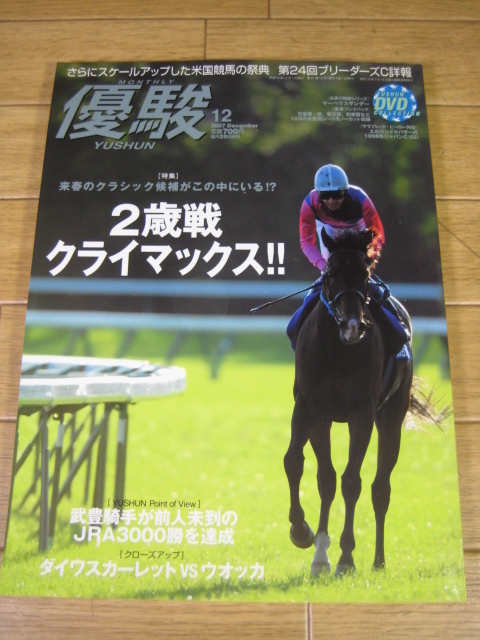 優駿　2007年12月号　２歳戦クライマックス 武豊JRA3000勝 エルコンドルパサー デビッドジュニア マーベラスサンデー 佐藤藍子