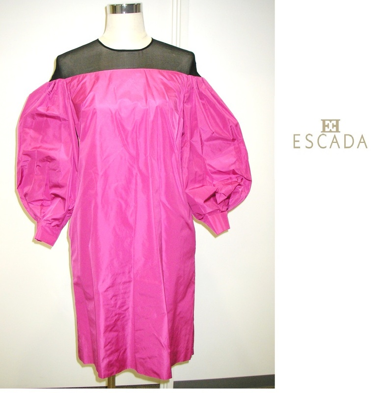 【新品】ESCADA（エスカーダ）パフスリーフワンピース　紫ワンピース　ドレス　豪華ワンピース きれいめワンピース ゴージャスワンピース　