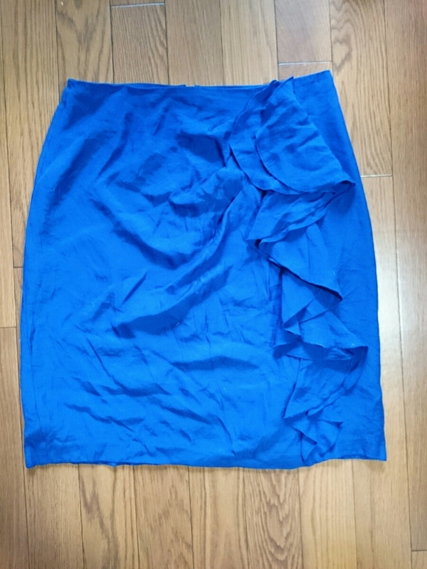 【LAPIS LUCE】 タイトスカート フリル ひざ丈 ブルー 38