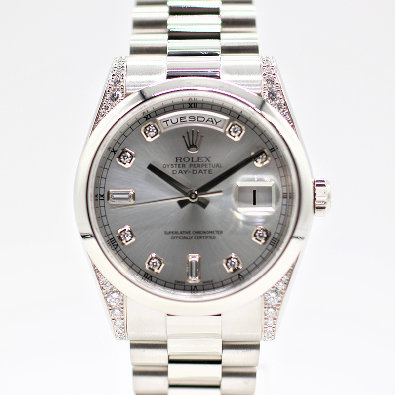 【ロレックス】 腕時計　デイデイト　118296A　アイスブルー　PT無垢　ラグダイヤ　10PD　自動巻き　中古品