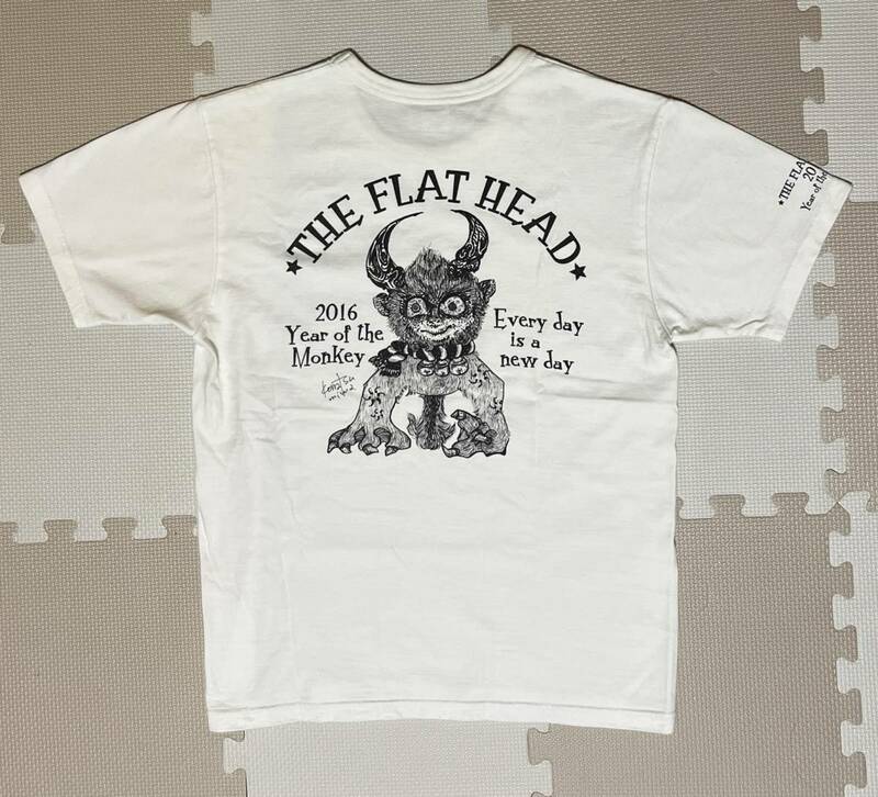【美品】THE FLAT HEAD フラットヘッド Tシャツ / 狛犬, 限定, 小松美羽, コラボTシャツ, サイズ38, 2016年