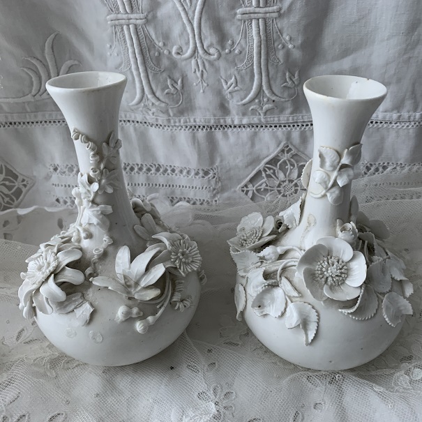 アンティーク　陶器花瓶　イギリス　オールドダービー　磁器製　花瓶　陶花　19世紀