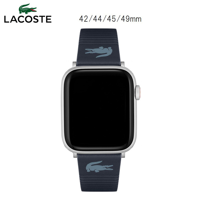 LACOSTE ラコステ Apple Watch アップルウォッチ バンド レザー 本革 ネイビー 42mm 44mm 45mm 49mm Iwatchシリーズ8 7 6 se 5 4 3 2 1