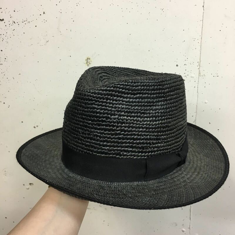 (k) RACAL パナマハット 黒 ブラック 帽子 7 1/8 58cm