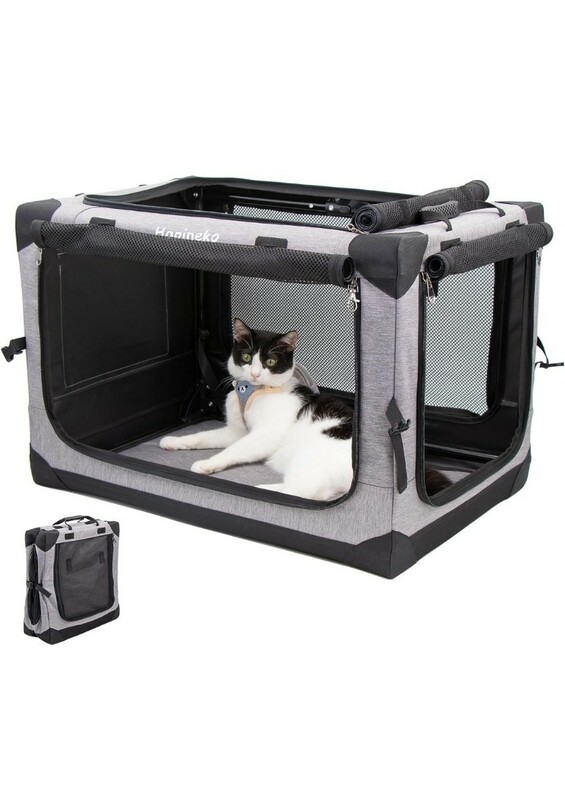 Hapineko 多用途 ペット ソフトクレート ソフトケージ ペットハウス カバー 600D防水オックスフォード 洗濯可能 猫犬兼用 (XL, グレー)