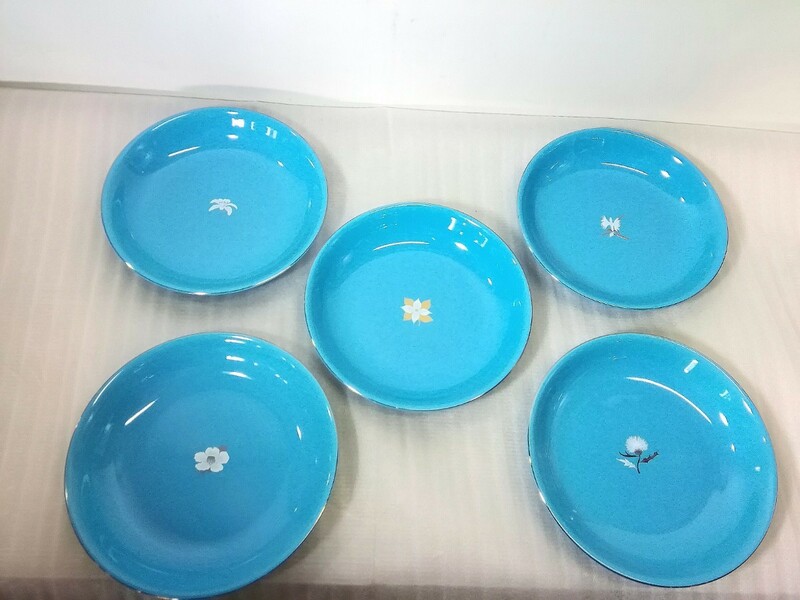 【中古品】橘吉　たち吉　中皿　5客セット　水色　 アンティーク　皿　コレクション　置物　飾物　　食器