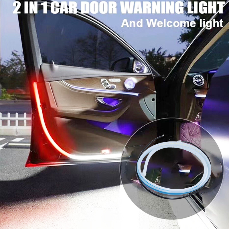 12V薄さ3mm ドア警告ライト LED シリコンチューブ　ホワイト＋レッド　1.2m　2本．送迎車、タクシーなどに人気！　後方追突安全用に！左右