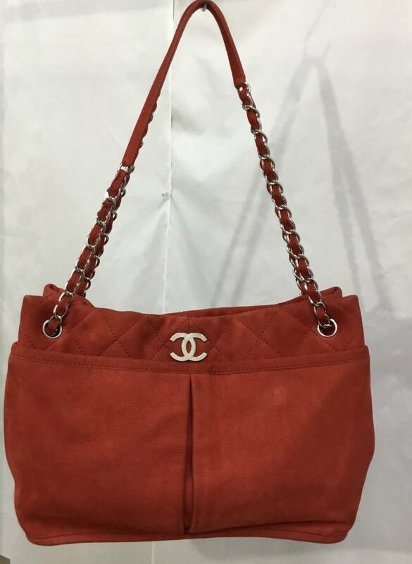 送料無料 中古A シャネル バッグ CHANEL チェーンショルダーバッグ A65478 ヌバック オレンジ トートバッグ 146909