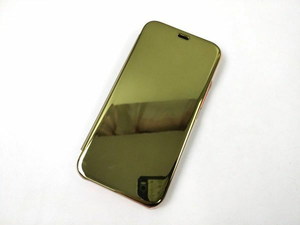 iPhone 12 mini用 鏡面 手帳型ミラーフリップケース カバー 半透明 ゴールド