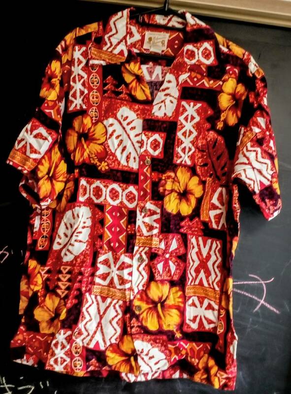 ★送料無料★ US古着 Polynesian Bazaar 70sヴィンテージアロハシャツ ハワイアンシャツ メタルボタン Ｌ位