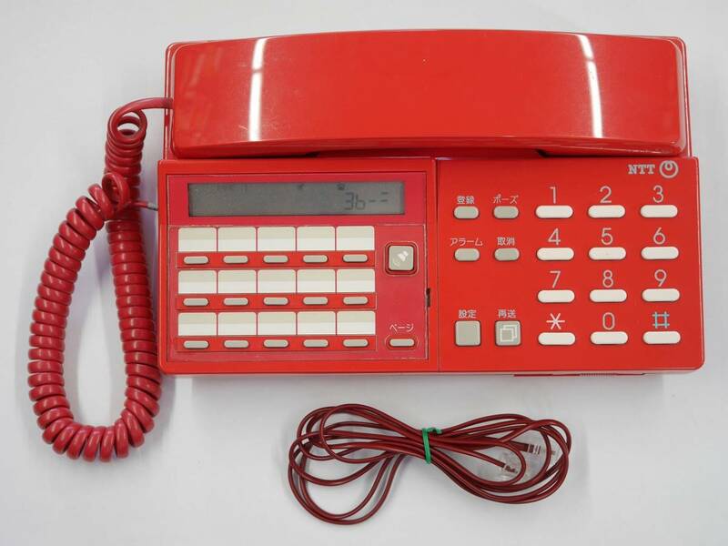 昭和レトロ NTT 日本電信電話株式会社 M-2PD 電話機 「ヨコ」赤 レッド インテリア 電池付属 電話線付属