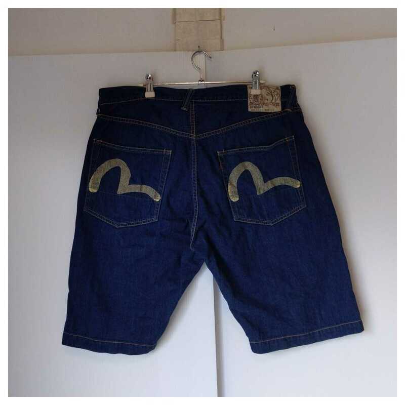 ☆ 良品 EVISU エヴィス エビス LOT7001 カモメペイント ハーフ ショート デニムパンツ 濃紺 日本製 大きいサイズ 38