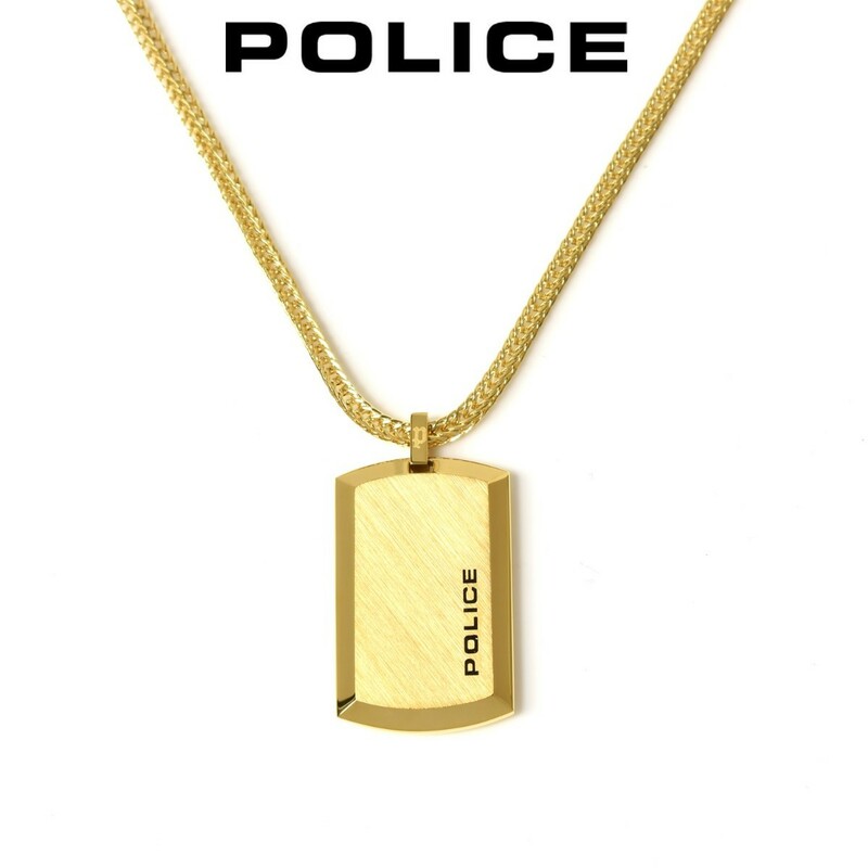 新品 ポリス POLICE プレート ペンダント ネックレス 24920PSG ゴールド Lサイズ ロングタイプ チェーンネックレス 未使用 箱あり