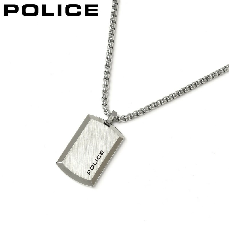新品 ポリス POLICE プレート ペンダント ネックレス 25988PSS シルバー ミディアム ユニセックス チェーンネックレス 未使用 箱あり