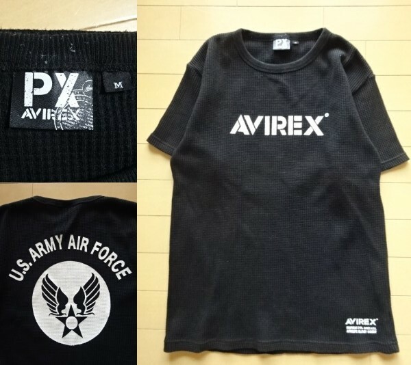 【PX AVIREX】U.S.ARMY AIR FORCE ワッフルサーマル Tシャツ ブラック SIZE:MEDIUM (アヴィレックス,ミリタリー,フライト,上野商会)