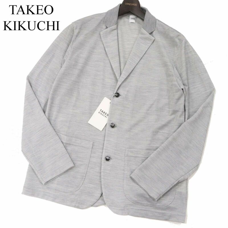 【新品 未使用】 TAKEO KIKUCHI タケオキクチ 春夏 ストレッチ★ アンコン テーラード ジャケット Sz.4/LL　メンズ グレー　I3T00691_7#M