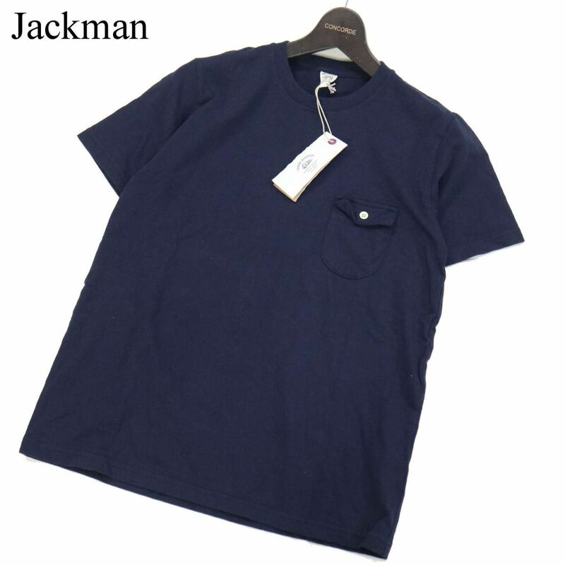 【新品 未使用】 Jackman ジャックマン タナベメリヤス JM5550 コットン天竺 半袖 ポケット Tシャツ Sz.S　メンズ ネイビー　I3T00756_8#D