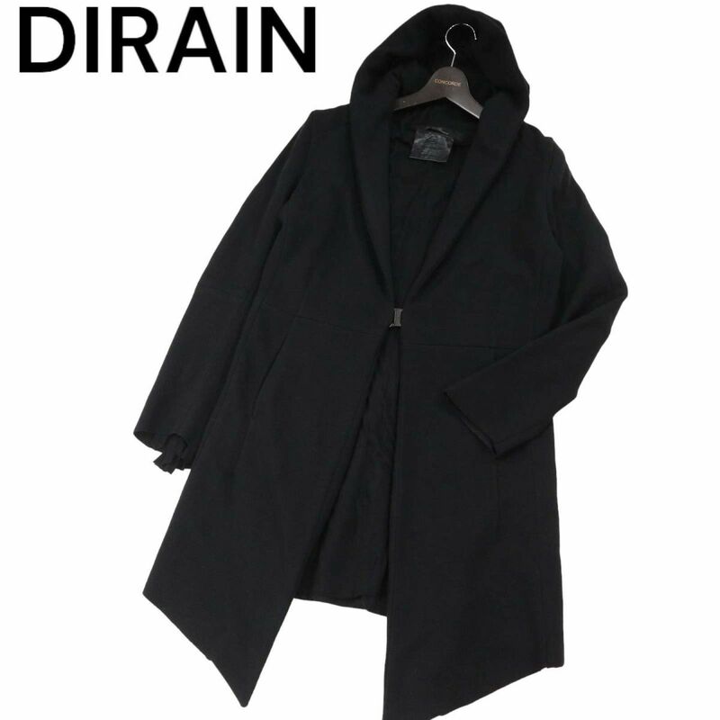 DIRAIN ディレイン 通年 コットン ロング フーディー ジャケット コート Sz.1　メンズ 黒 日本製　I3T00961_8#O