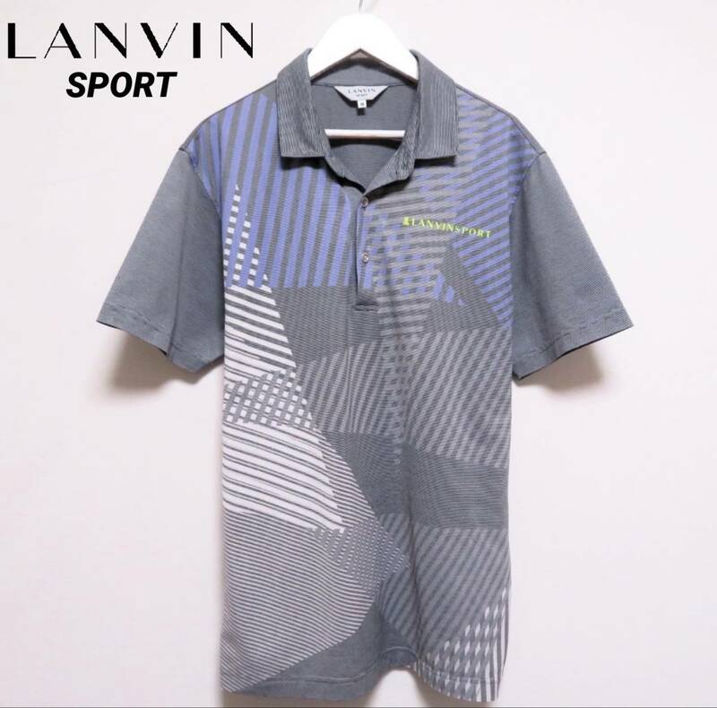 LANVIN SPORT ランバンスポーツ ドライポロシャツ 幾何学模様デザイン 半袖トップス 吸汗速乾 メンズ ゴルフウエア 紳士 38サイズ 夏物
