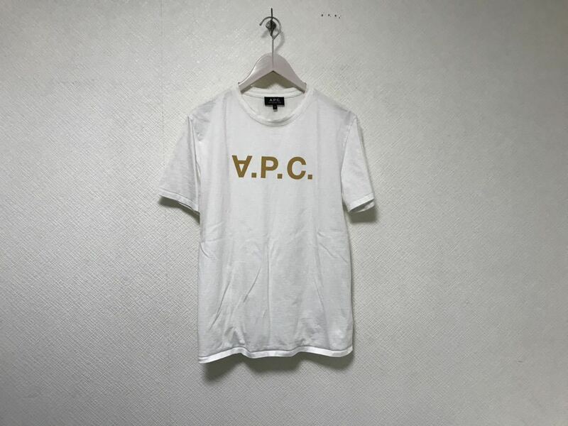 本物アーペーセーAPCコットンロゴプリント半袖Tシャツメンズサーフアメカジミリタリービジネススーツ白ホワイトS日本製