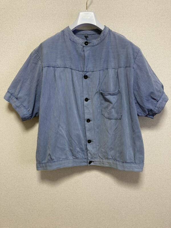 ヨーロッパヴィンテージ ジャーマンワークシャツジャケット フィッシャーマンストライプ /ドイツ　半袖シャツ 62 vintage