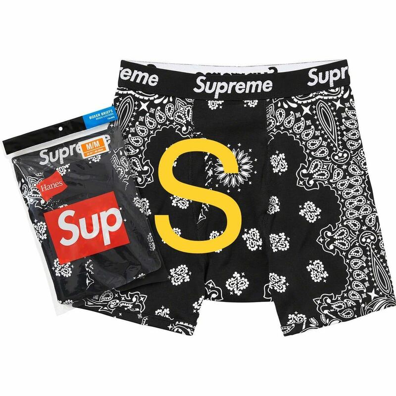 送料無料 S 黒 Supreme Hanes Bandana Boxer Briefs Black シュプリーム ヘインズ ボクサーパンツ バンダナ 1枚 バラ売り 22FW 新品未使用