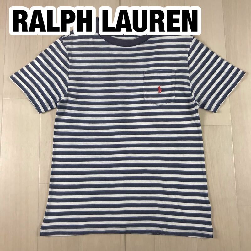 POLO RALPH LAUREN ポロ ラルフローレン 半袖 Tシャツ M(10-12) 150/76 ユースサイズ ボーダー柄 ネイビー×ブルー×ホワイト ポケット