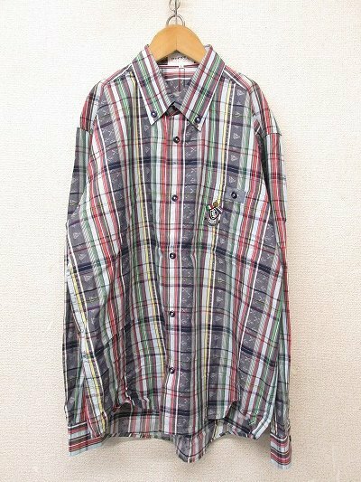 k6236：日本製！PAGELO パジェロ メンズ紳士 チェック柄 長袖シャツ L 総柄シャツ/ボタンダウンシャツ 紺赤黄緑：5