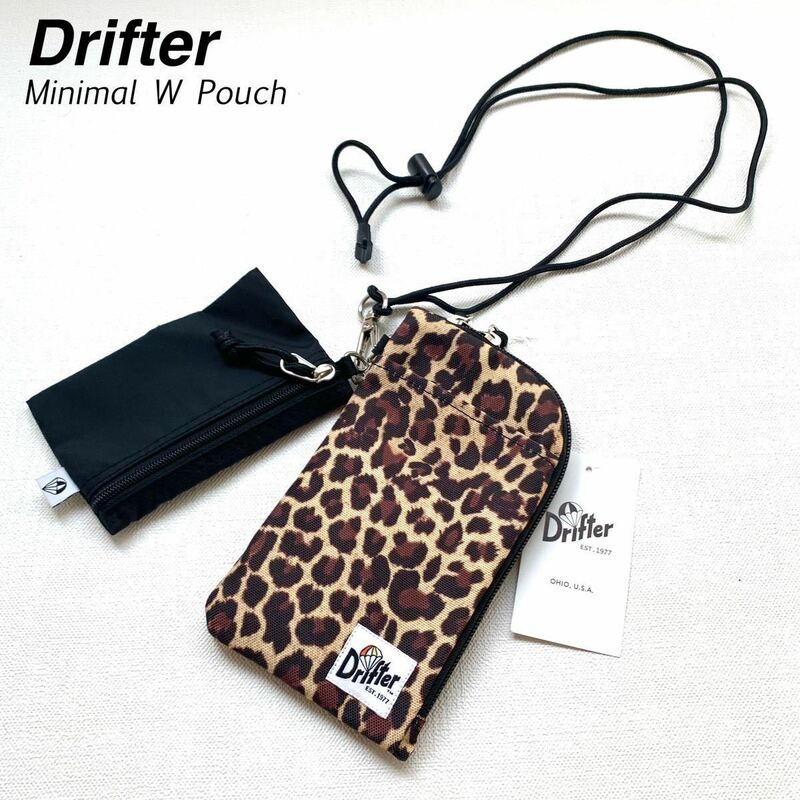 新品正規 Drifter ドリフター ミニマル ダブル ポーチ MINIMAL W POUCH ショルダーポーチ レオパード柄 ヒョウ柄 BLACK x LEOPARD